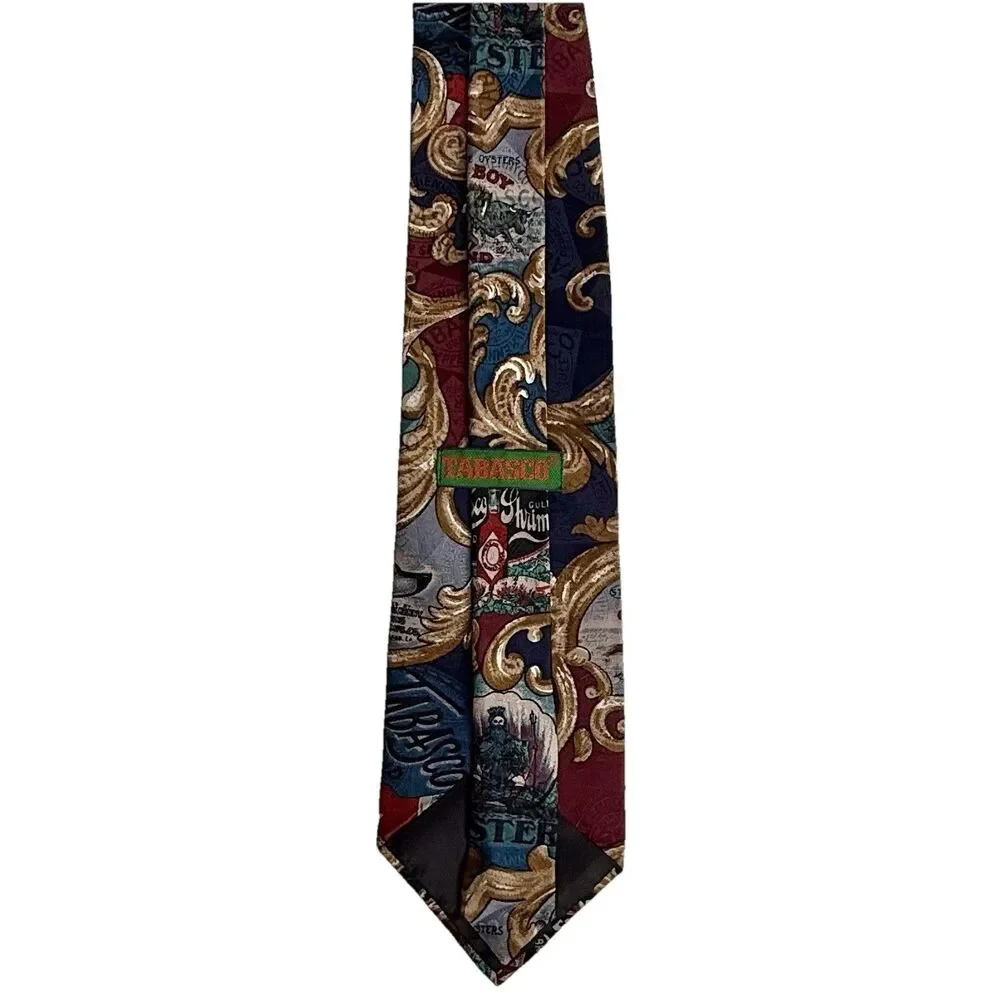 TABASCO Hot Sauce Men's Silk Tie Gold Blues Ocean Seafood Cowboy Novelty 57